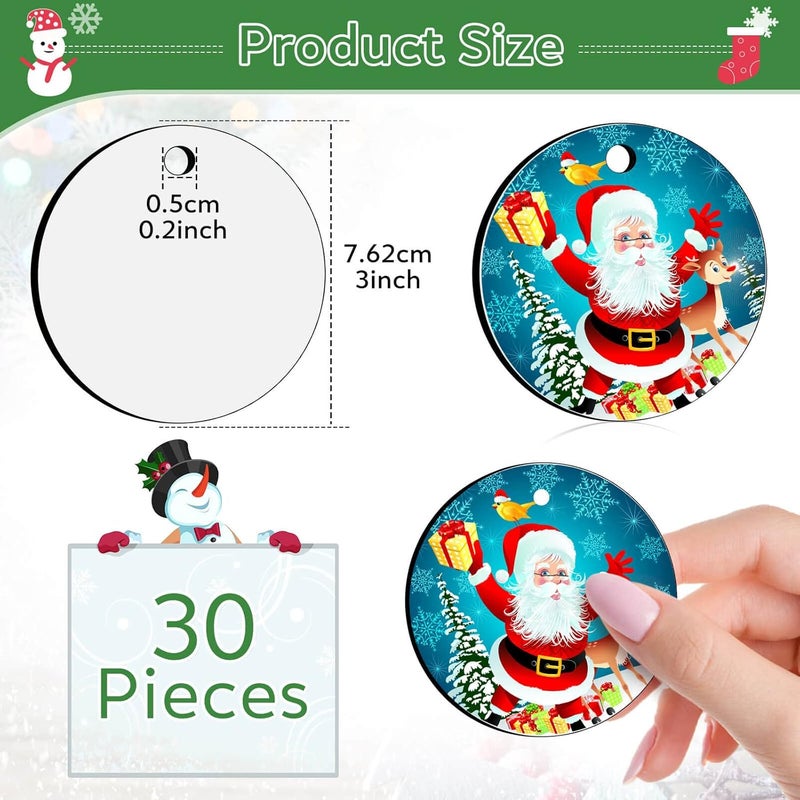 Billbotk 3" Sublimation Ornament Blanks, 30 Pieces Round Blank Sublimation Ornaments for Christmas Tree Décor, DIY Handmade Crafts(3 inches) - Image 3